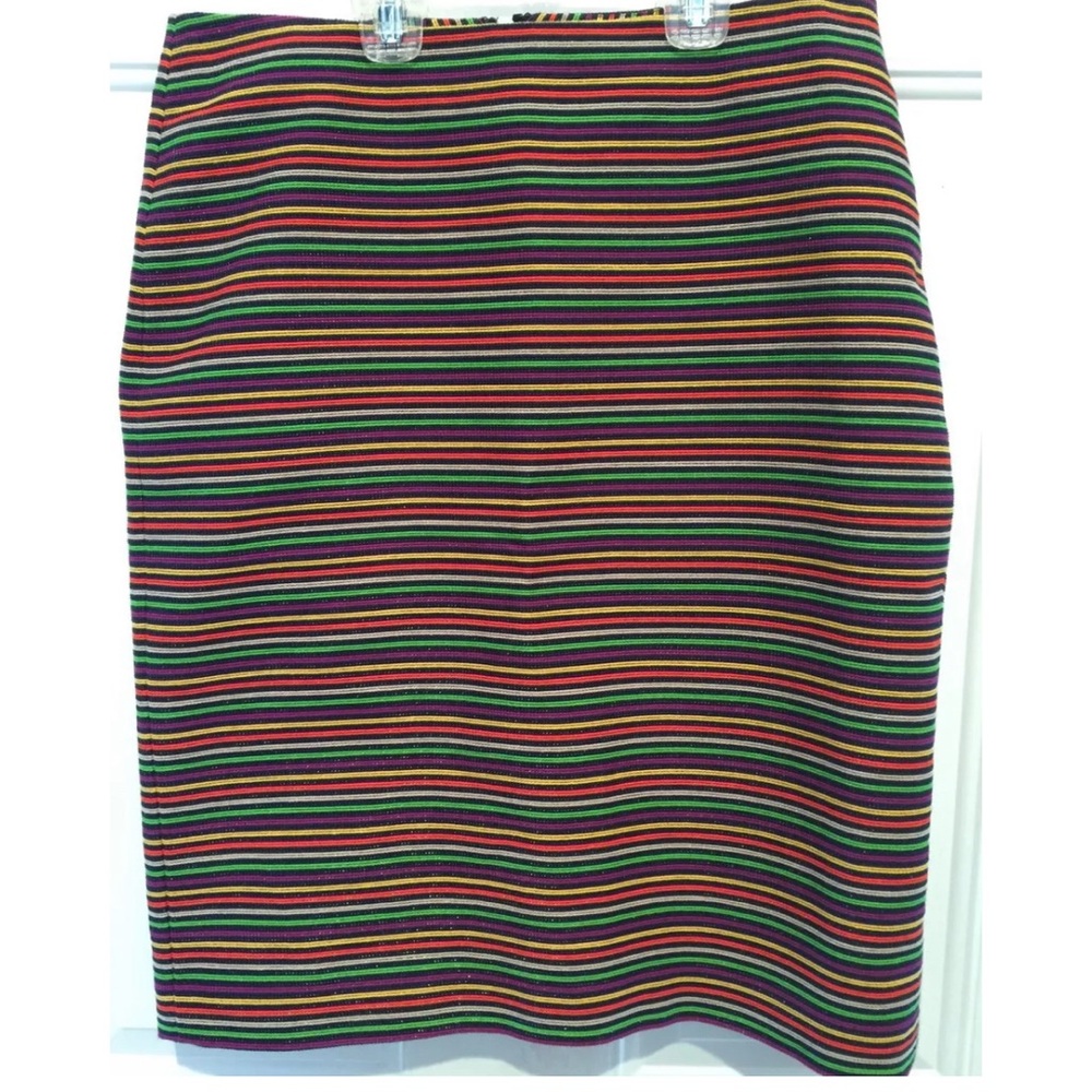 NEW-TALBOTS Skirt Striped Rainbow Pencil Straight Embroidered Lined Zip Closure